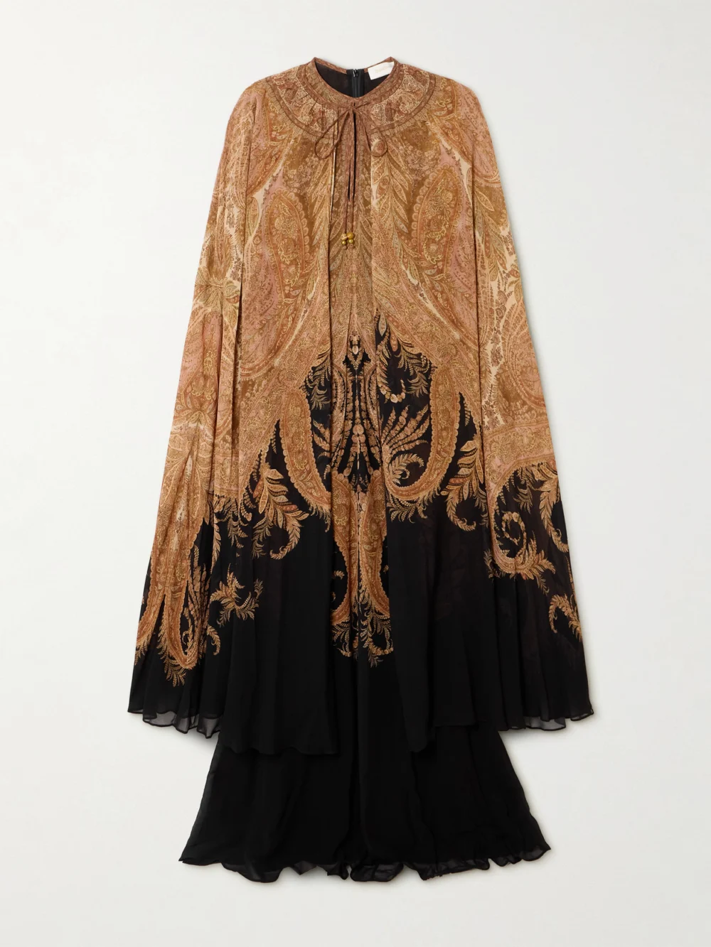 Zimmermann Hypnotic Cape-effect Paisley-print Crepe De Chine Maxi Dress in black