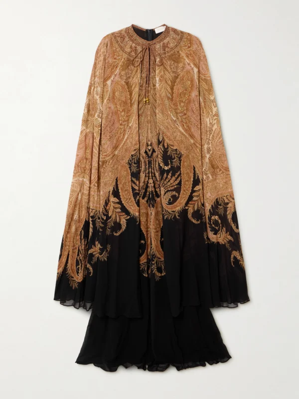 Zimmermann Hypnotic Cape-effect Paisley-print Crepe De Chine Maxi Dress