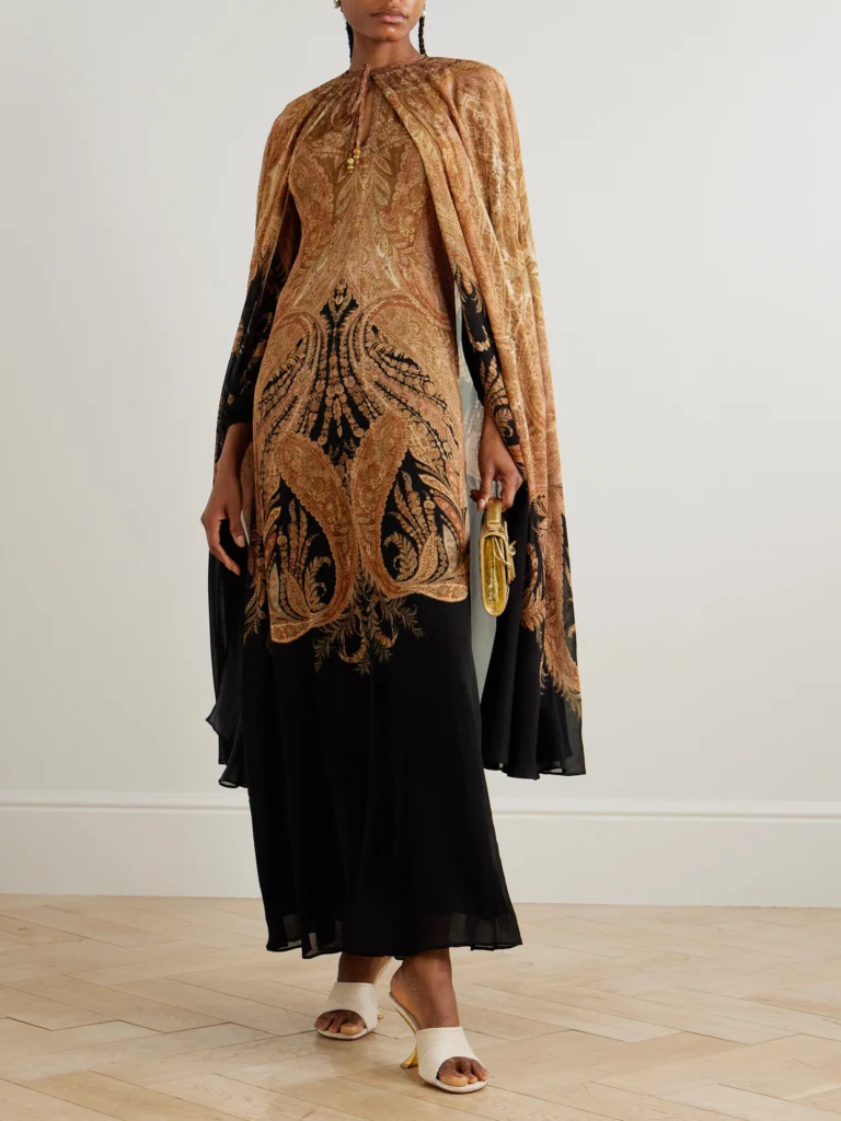 Zimmermann Hypnotic Cape-effect Paisley-print Crepe De Chine Maxi Dress