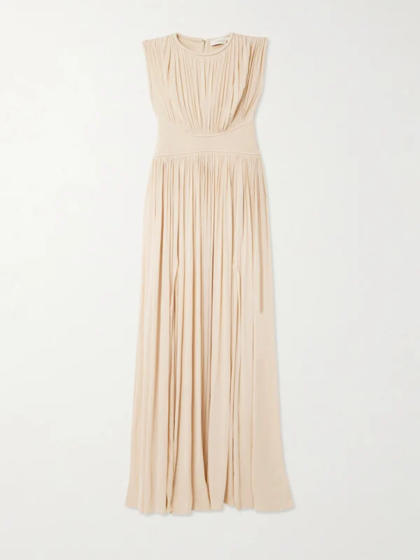 Zimmermann Hypnotic Gathered Paneled Jersey Maxi Dress