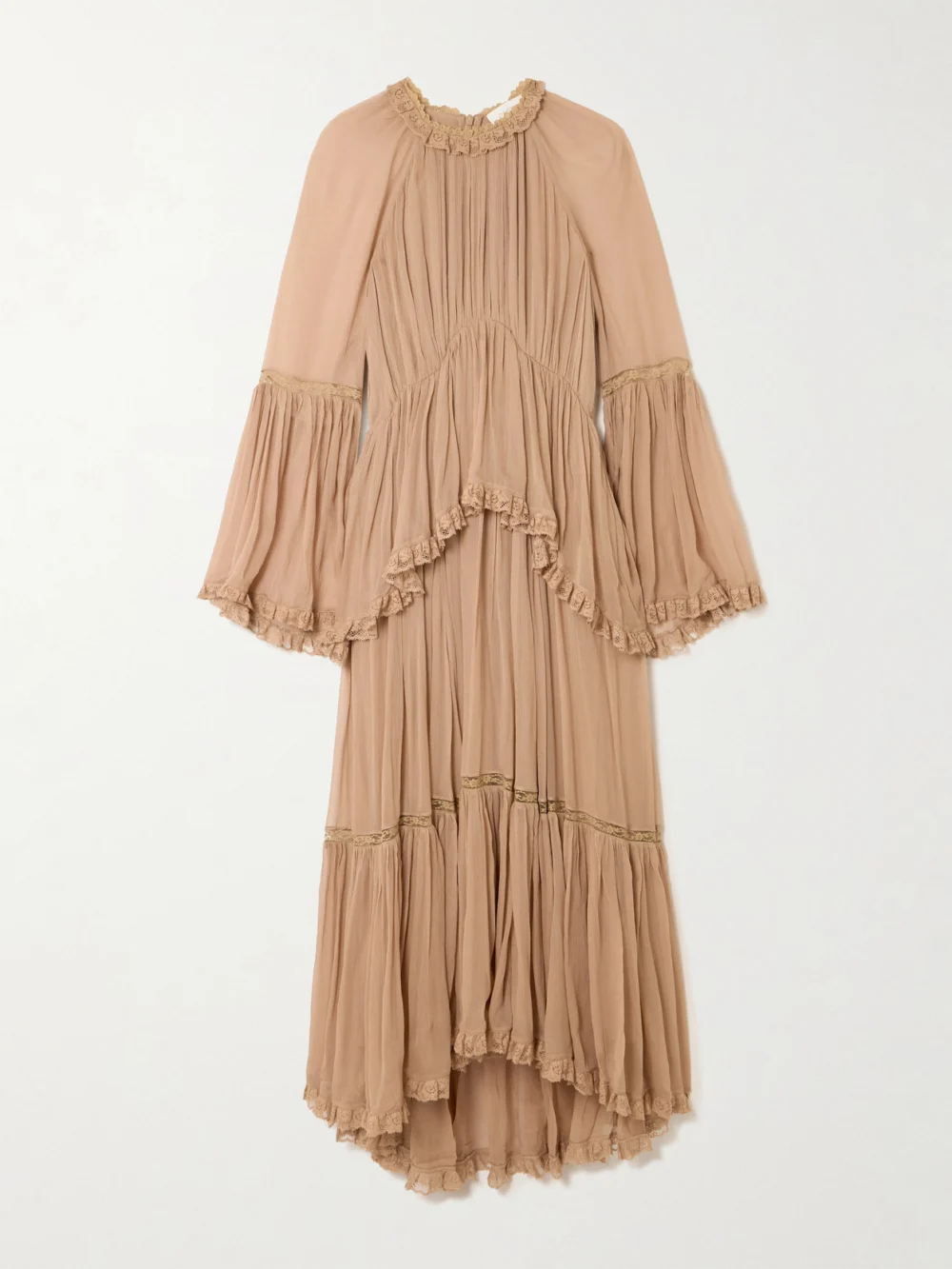 Zimmermann Hypnotic Lace-trimmed Tiered Crepe De Chine Midi Dress in beige