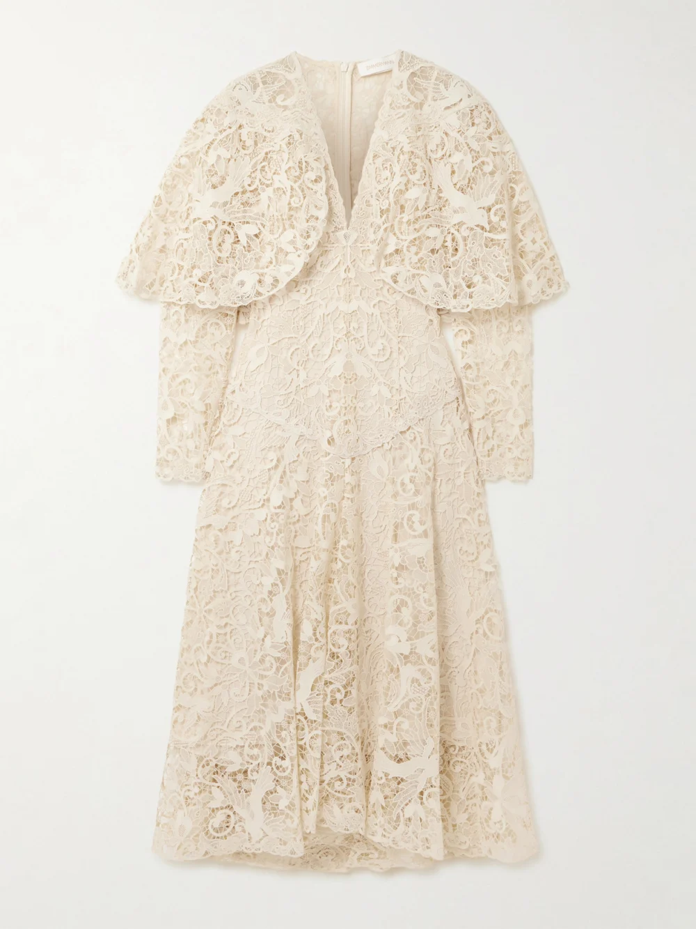 Zimmermann Hypnotic Memento Bird Cape-effect Guipure Lace Midi Dress in cream