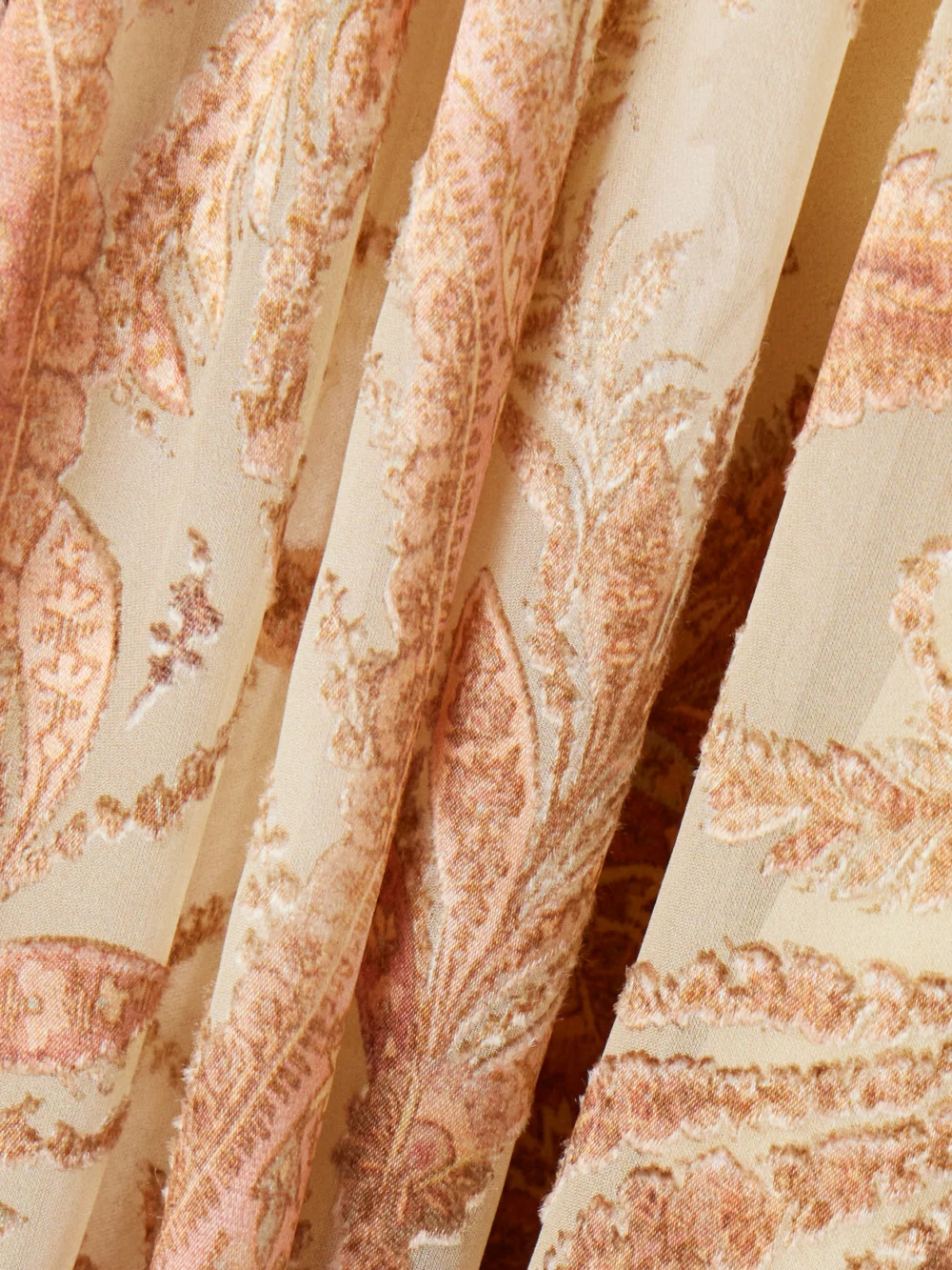 Close-up detail of the Zimmermann Hypnotic Tie-neck Paisley-print Devoré-velvet Mini Dress