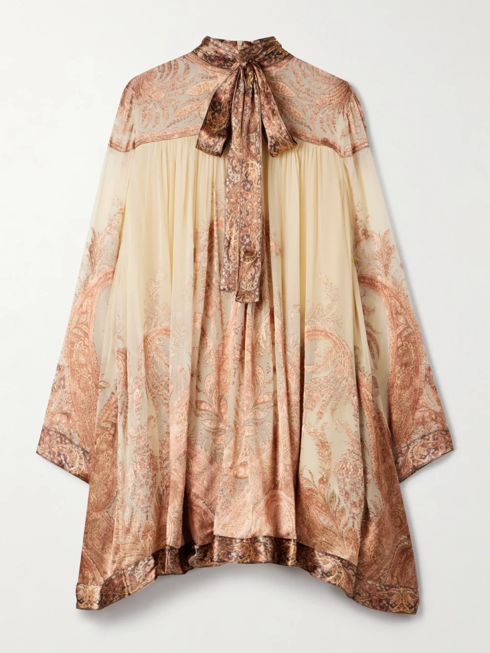 Zimmermann Hypnotic Tie-neck Paisley-print Devoré-velvet Mini Dress in cream