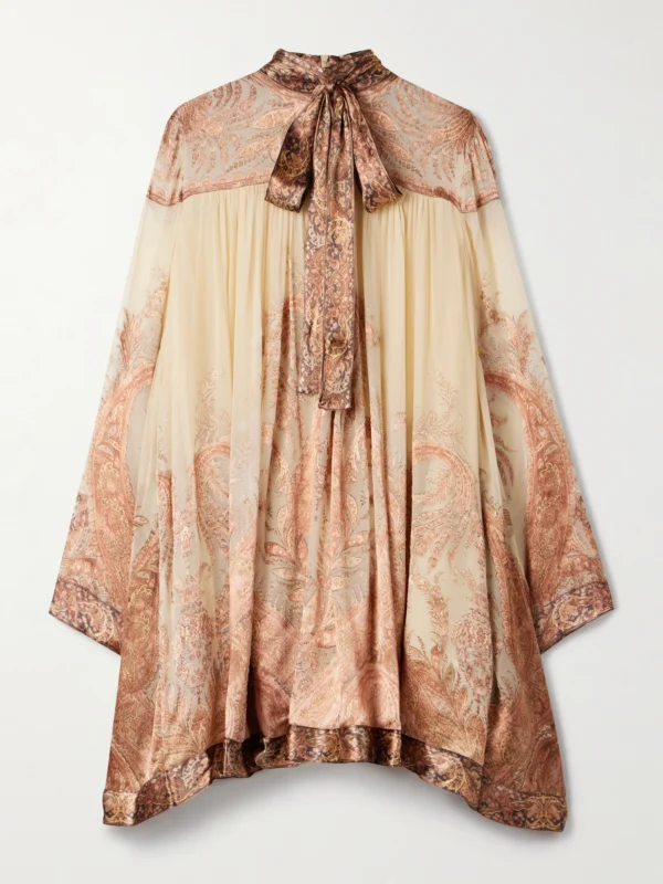 Zimmermann Hypnotic Tie-neck Paisley-print Devoré-velvet Mini Dress