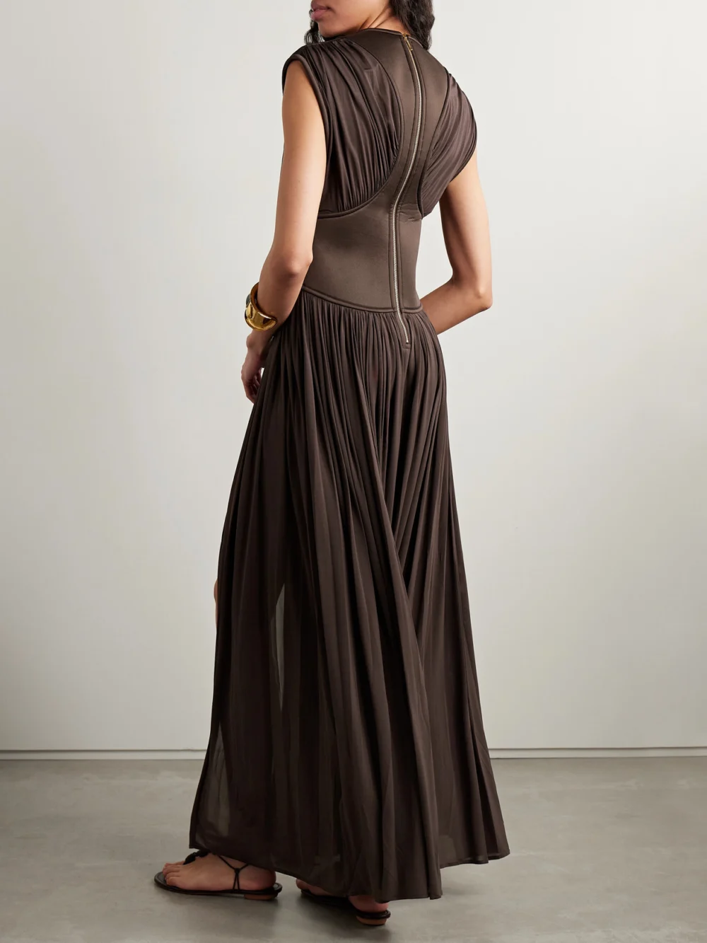 Back view of the Zimmermann Illuminate Gathered Stretch-jersey Maxi Dress