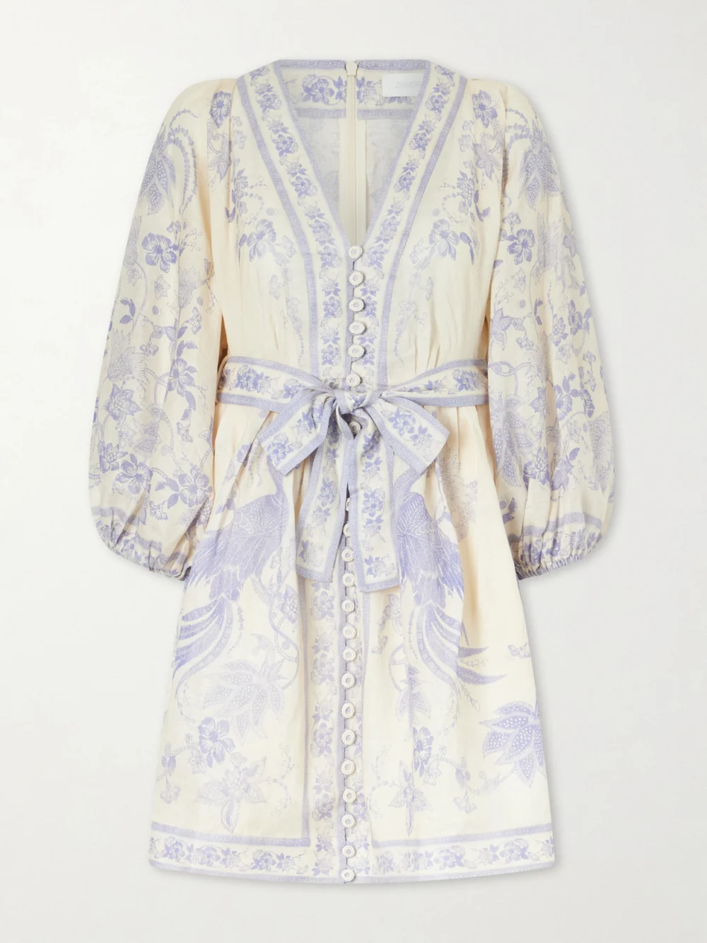 Zimmermann Indra Belted Floral-print Linen Mini Dress in multi
