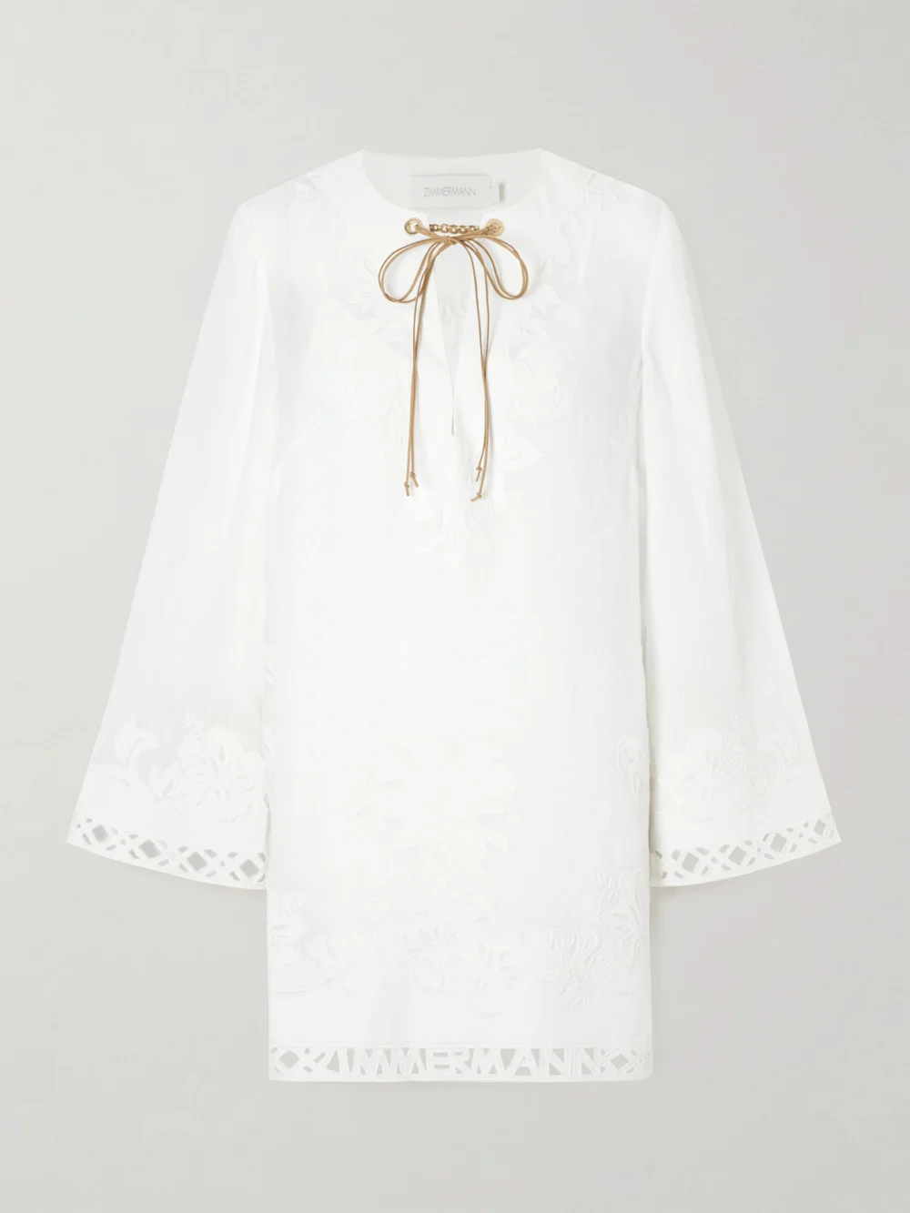 Zimmermann Indra Embroidered Ramie Mini Dress in white