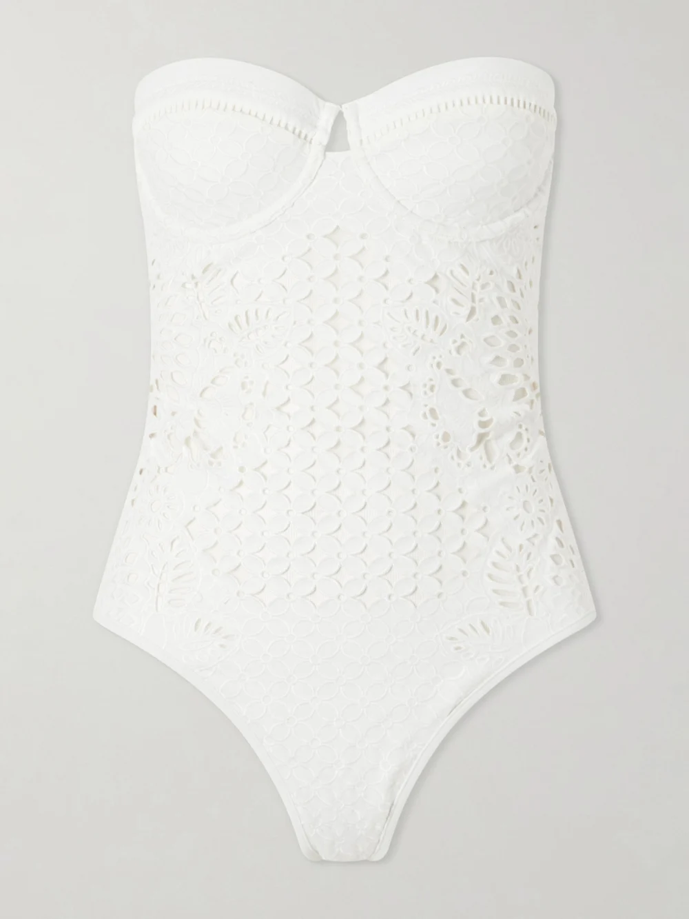 Zimmermann Indra Strapless Broderie Anglaise Swimsuit in ivory