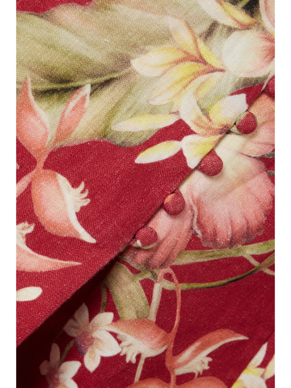 Close-up detail of the Zimmermann Lexi Floral-print Linen Midi Dress