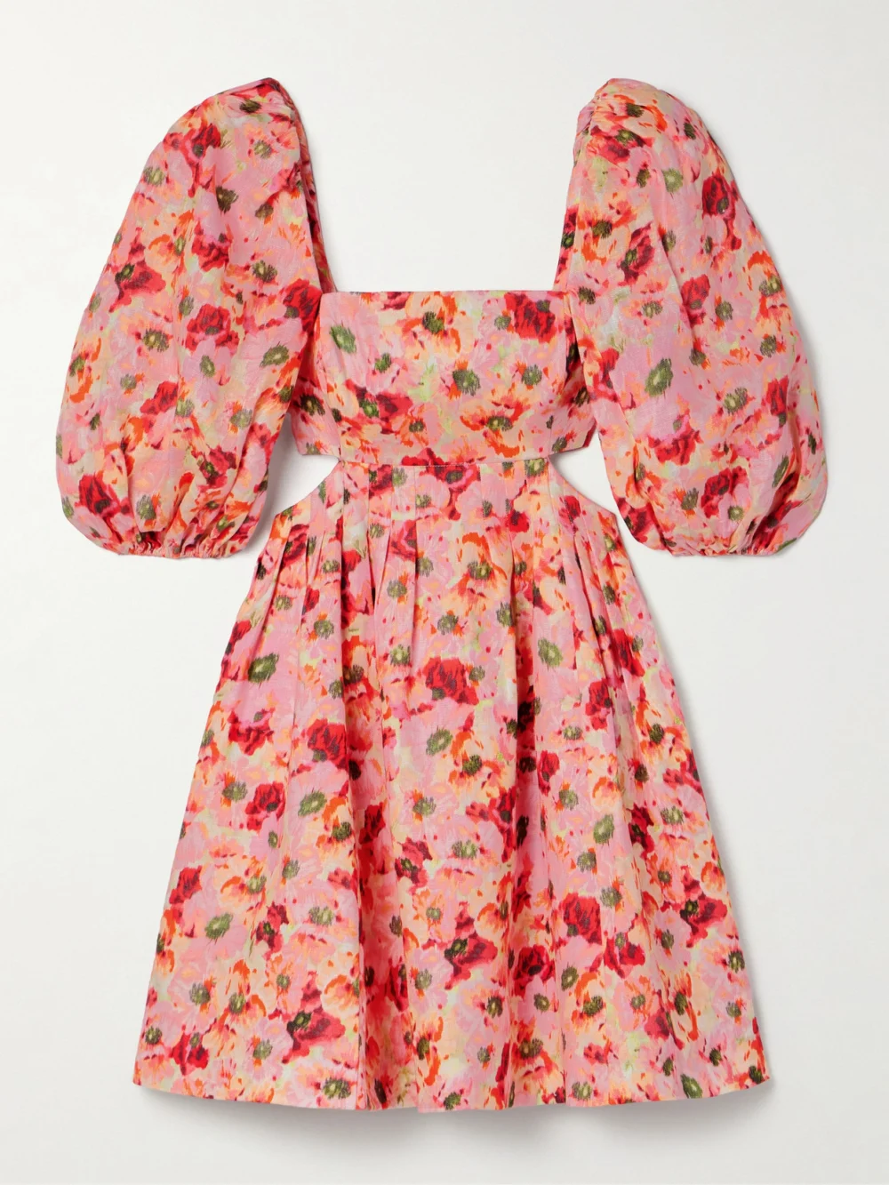Zimmermann Lightburst Pleated Cutout Floral-print Linen Mini Dress in red