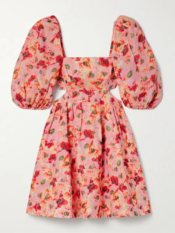 Zimmermann Lightburst Pleated Cutout Floral-print Linen Mini Dress