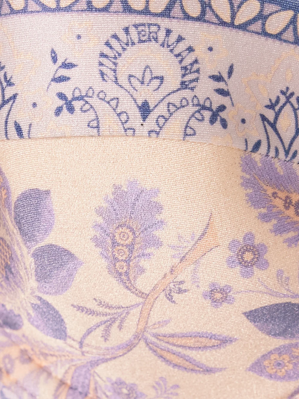 Close-up detail of the Zimmermann Lucky Strapless Printed Underwired Balconette Bikini Top