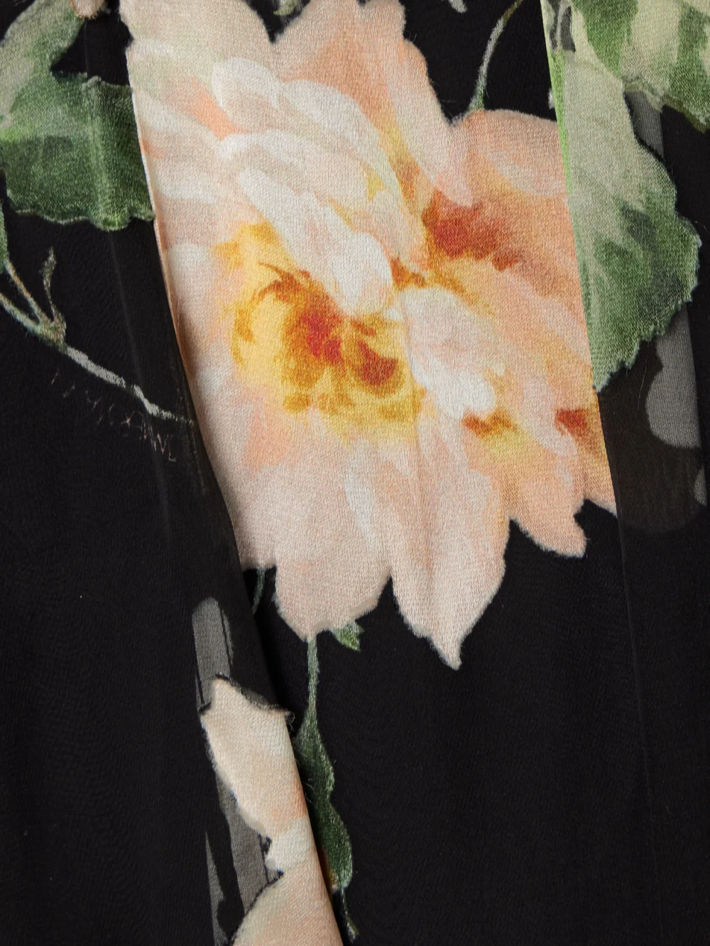 Close-up detail of the Zimmermann Luna Belted Gathered Floral-print Devoré-chiffon Midi Dress