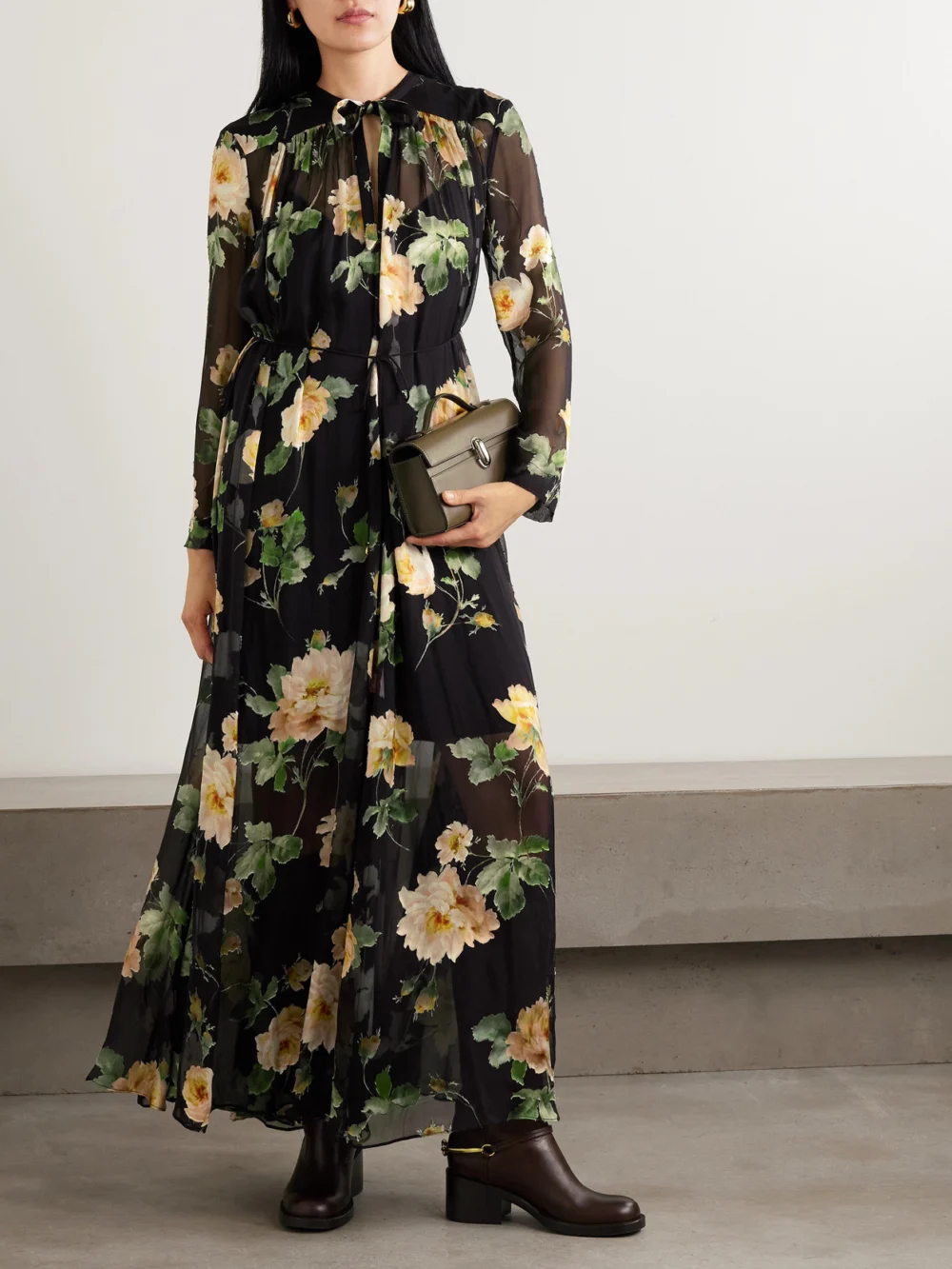 Zimmermann Luna Belted Gathered Floral-print Devoré-chiffon Midi Dress, worn by a model