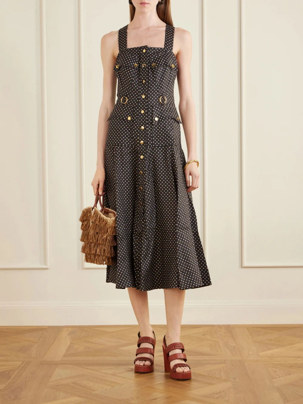 Zimmermann Luna Embellished Linen Midi Dress, worn by a model