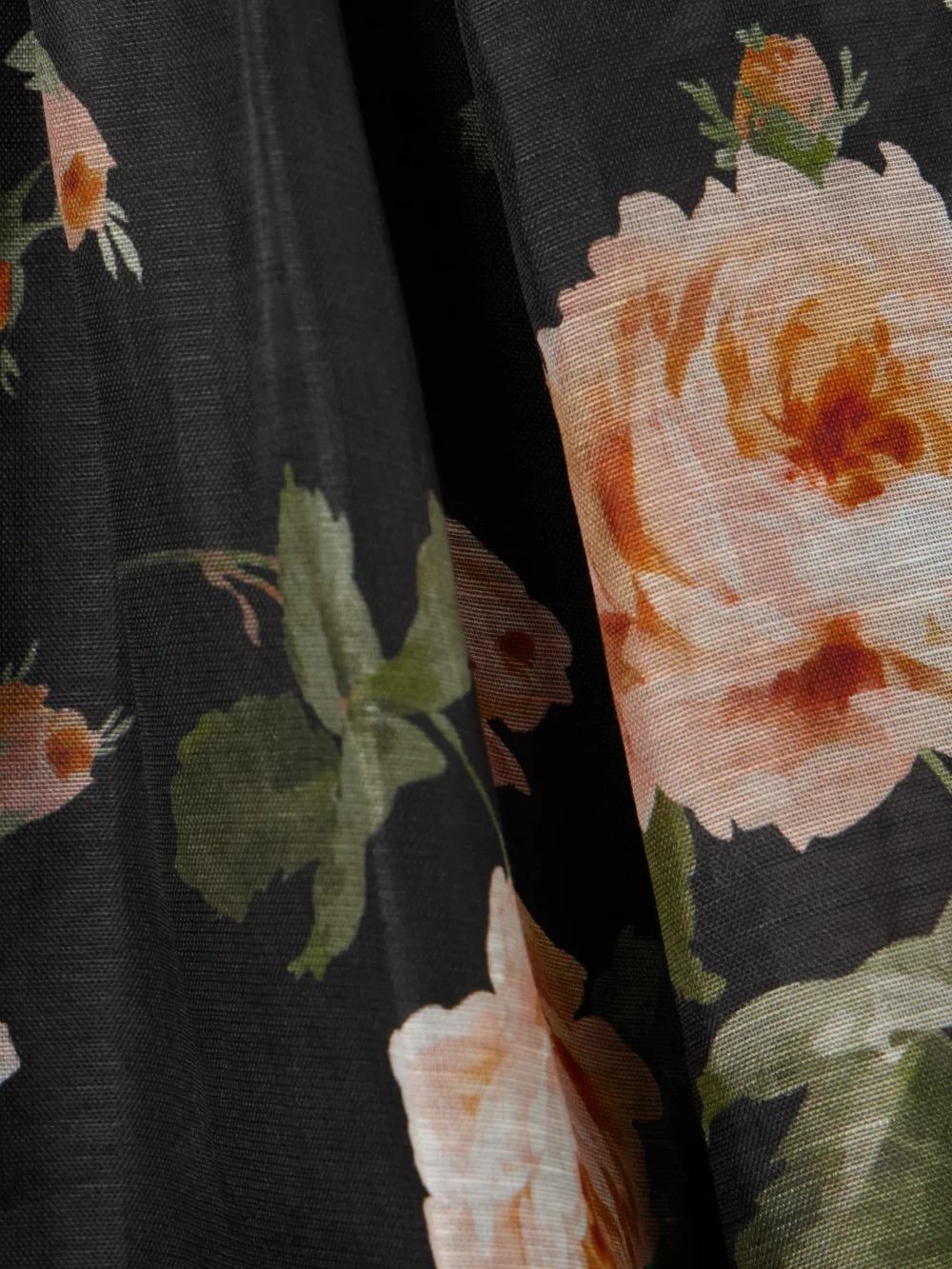Close-up detail of the Zimmermann Luna Floral-print Linen and Silk-blend Midi Dress
