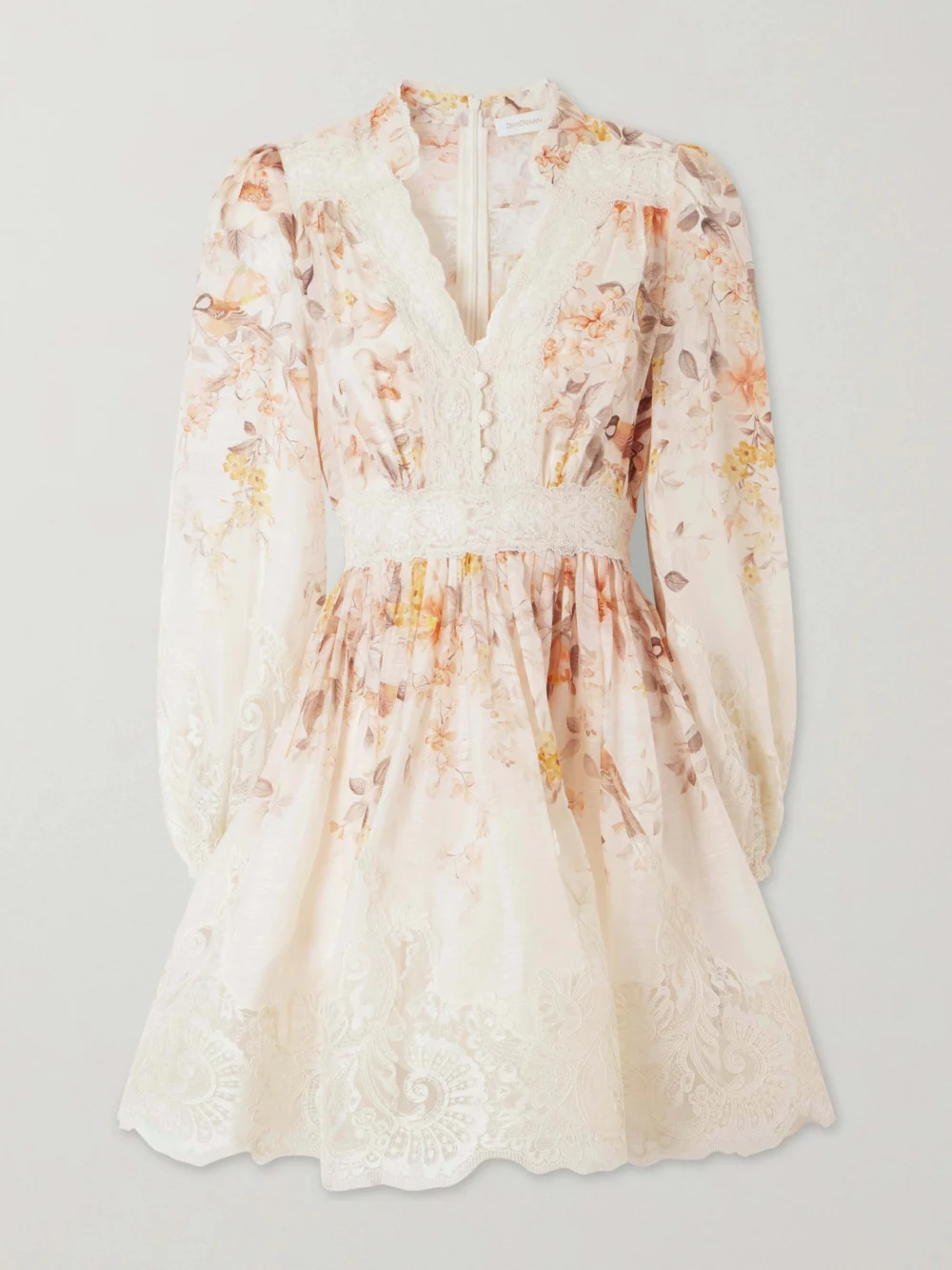 Zimmermann Luna Lace-trimmed Linen and Cotton-blend Mini Dress in cream