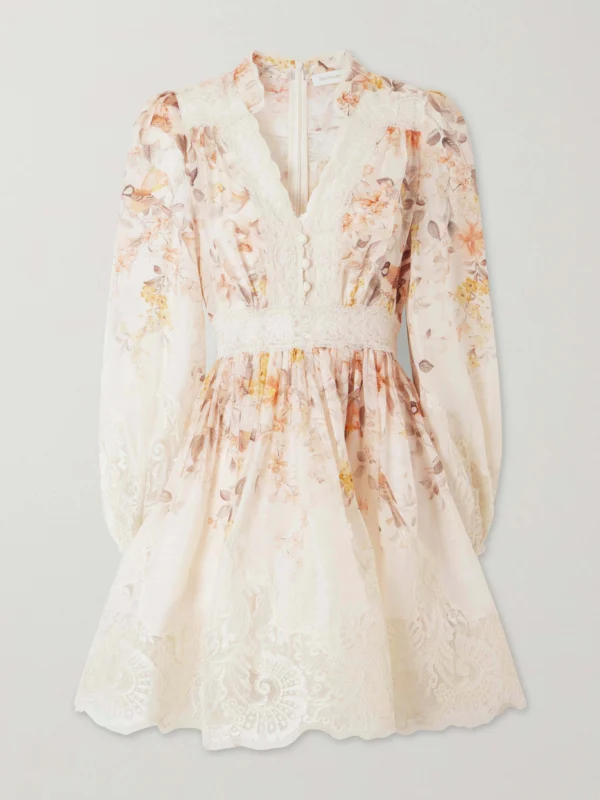 Zimmermann Luna Lace-trimmed Linen and Cotton-blend Mini Dress