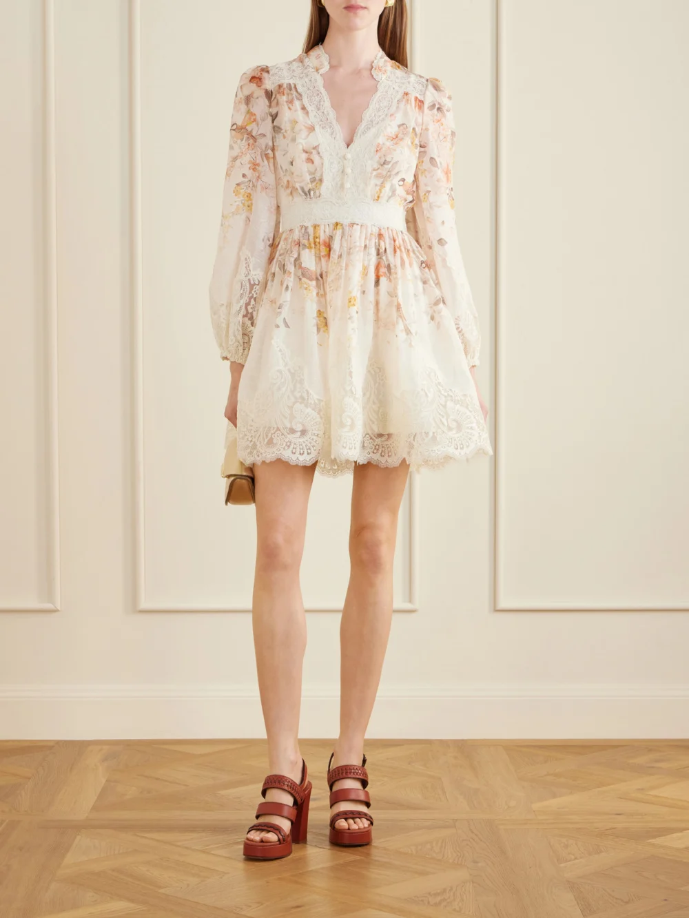 Zimmermann Luna Lace-trimmed Linen and Cotton-blend Mini Dress, worn by a model