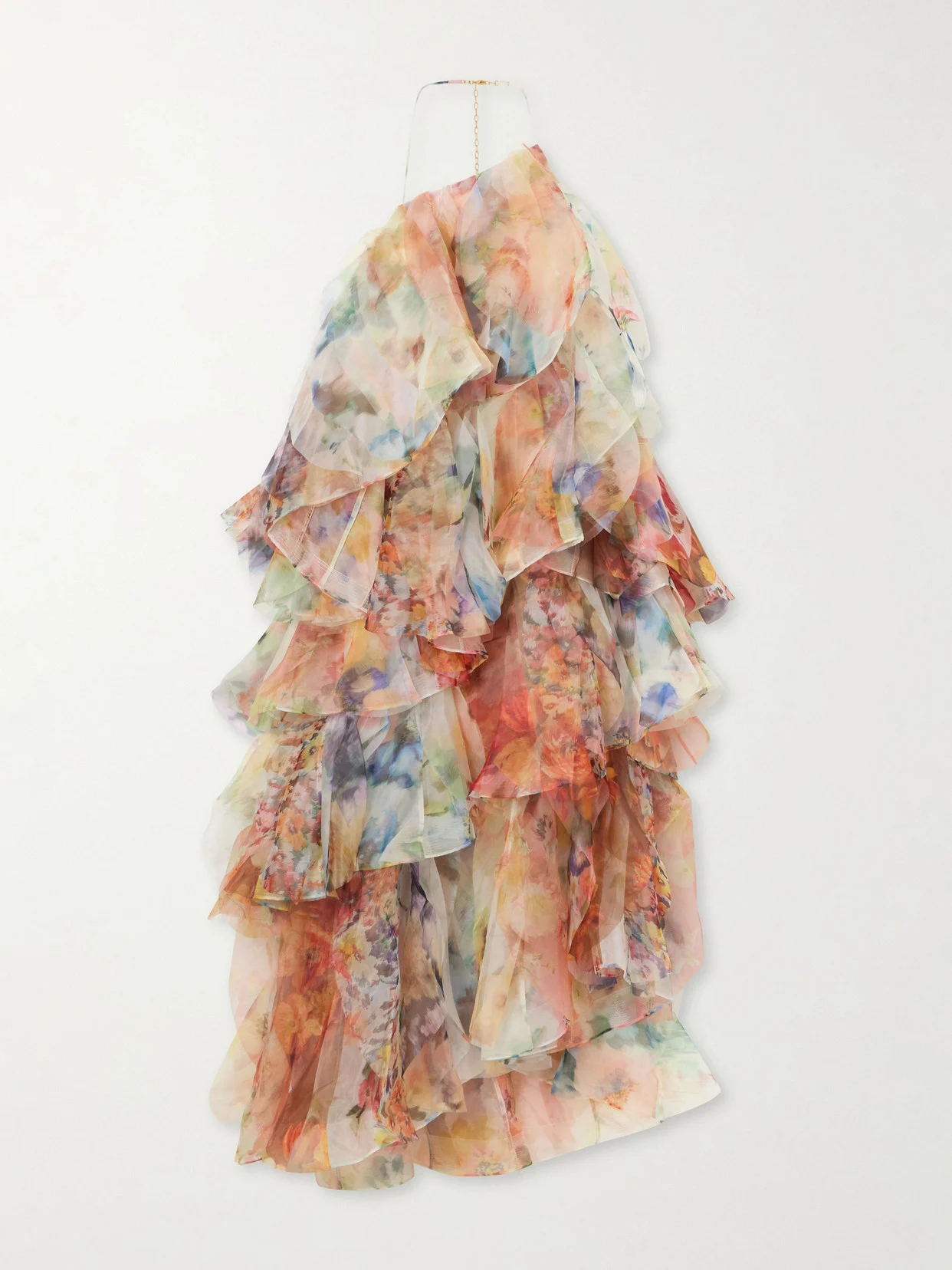Zimmermann Luna Tiered Ruffled Floral-print Chiffon Halterneck Midi Dress in multi