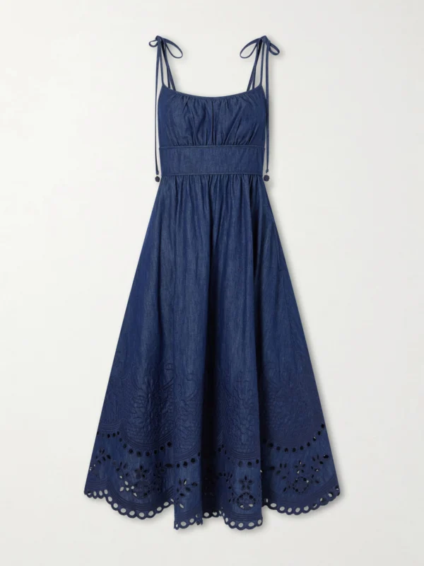 Zimmermann Mahon Broderie Anglaise Cotton-denim Midi Dress