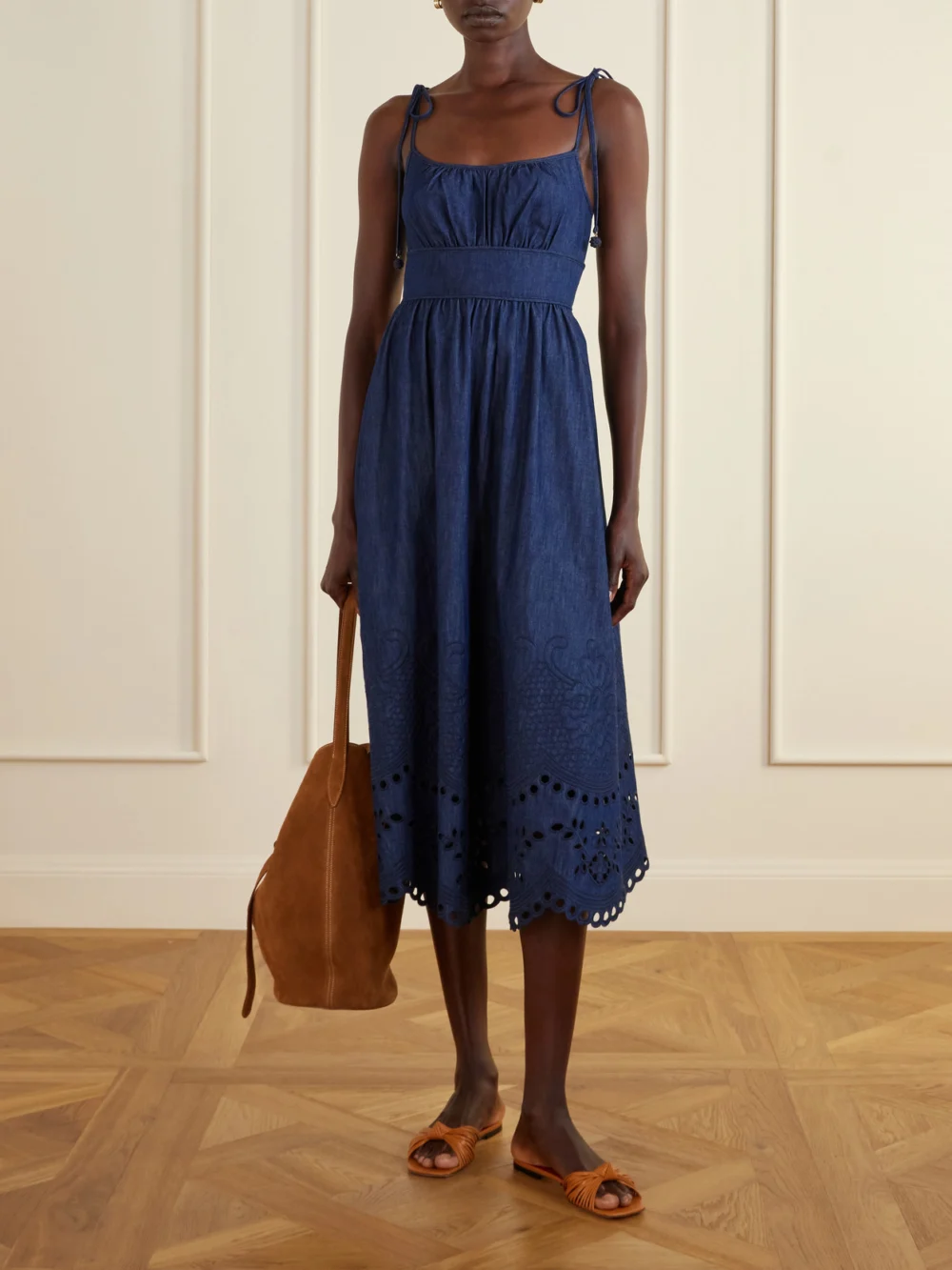 Zimmermann Mahon Broderie Anglaise Cotton-denim Midi Dress, worn by a model