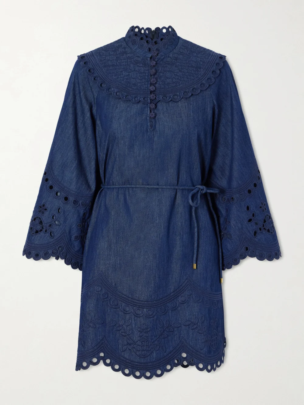 Zimmermann Mahon Broderie Anglaise Denim Mini Dress in blue