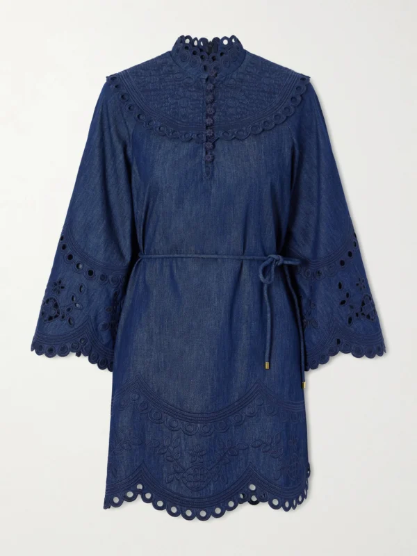 Zimmermann Mahon Broderie Anglaise Denim Mini Dress