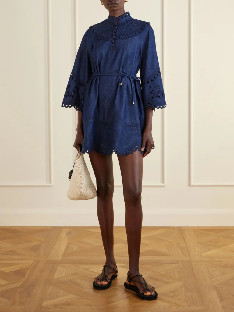 Zimmermann Mahon Broderie Anglaise Denim Mini Dress