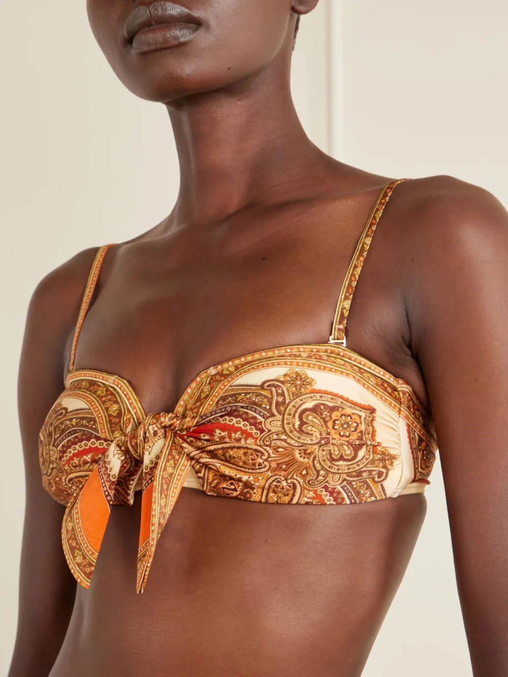 Close-up detail of the Zimmermann Mahon Printed Bikini Top