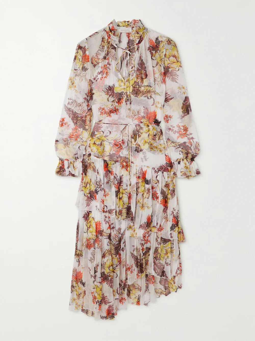 Zimmermann Matchmaker Asymmetric Floral-print Chiffon Midi Dress in ivory