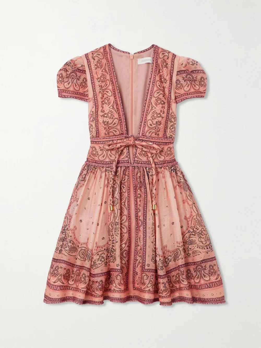Zimmermann Matchmaker Bandana-print Linen and Silk-blend Mini Dress in pink