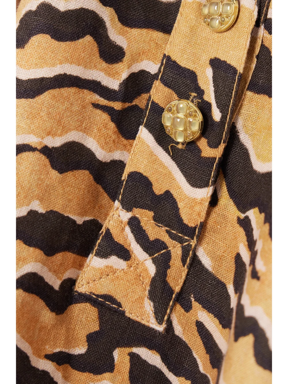 Close-up detail of the Zimmermann Matchmaker Tiger-print Linen Mini Dress