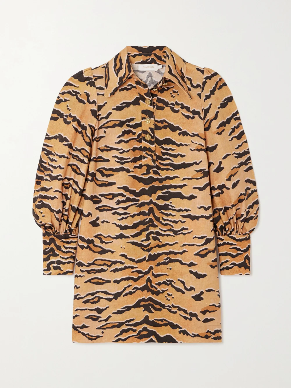 Zimmermann Matchmaker Tiger-print Linen Mini Dress in tan
