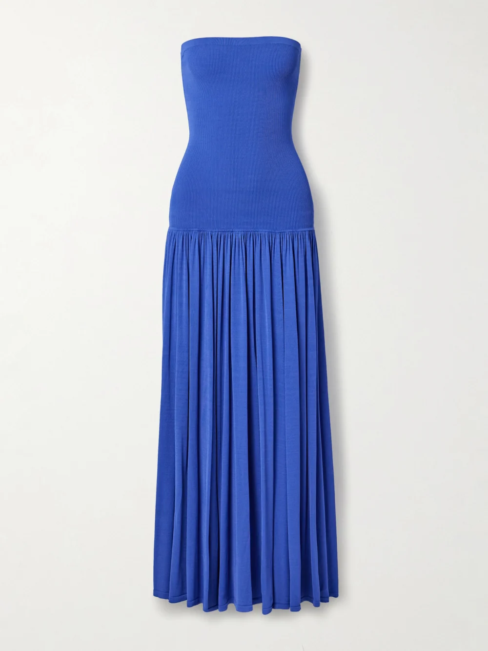 Zimmermann Maxine Strapless Ribbed Gathered Stretch-knit Maxi Dress in blue