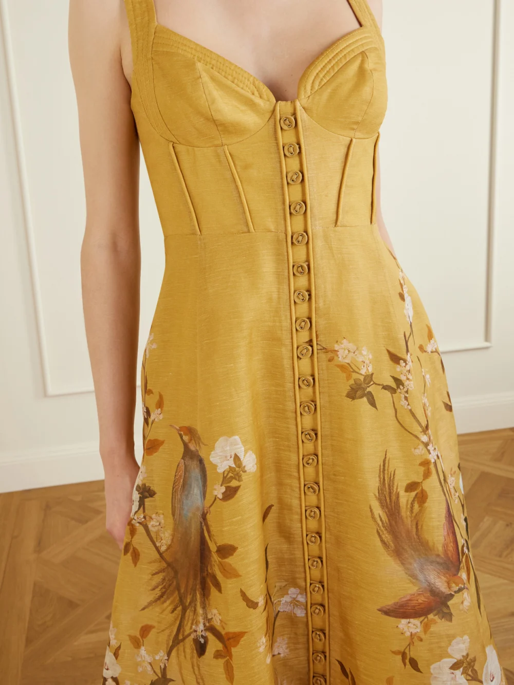 Close-up detail of the Zimmermann Momentum Corded Floral-print Woven Linen and Silk-blend Midi Dress