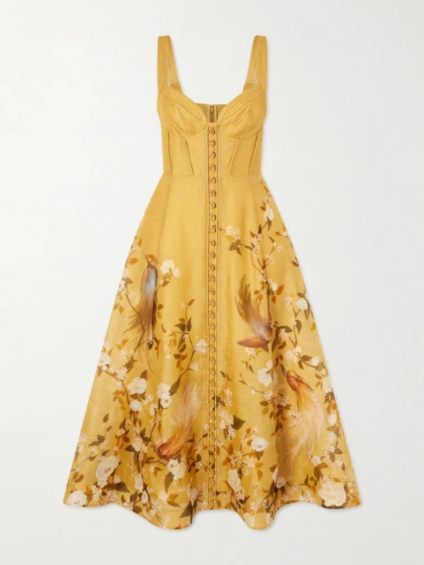 Zimmermann Momentum Corded Floral-print Woven Linen and Silk-blend Midi Dress