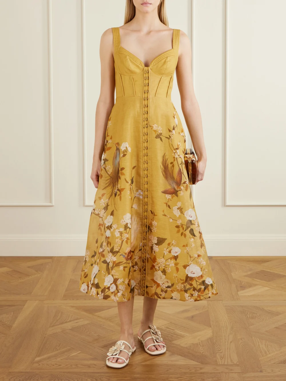 Zimmermann Momentum Corded Floral-print Woven Linen and Silk-blend Midi Dress, worn by a model