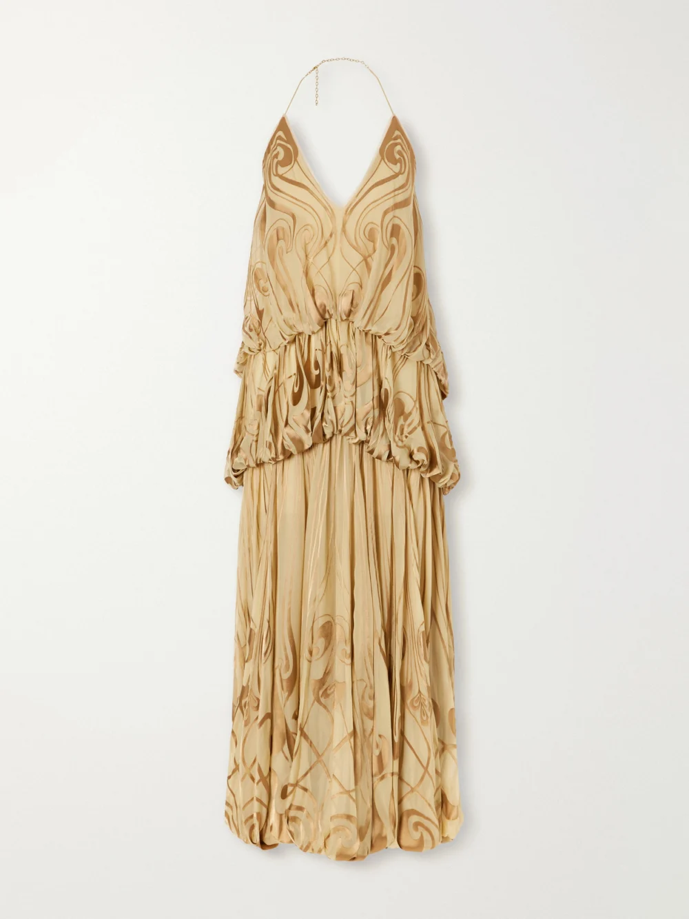 Zimmermann Momentum Tiered Ruffled Printed Silk-satin Halterneck Maxi Dress in cream