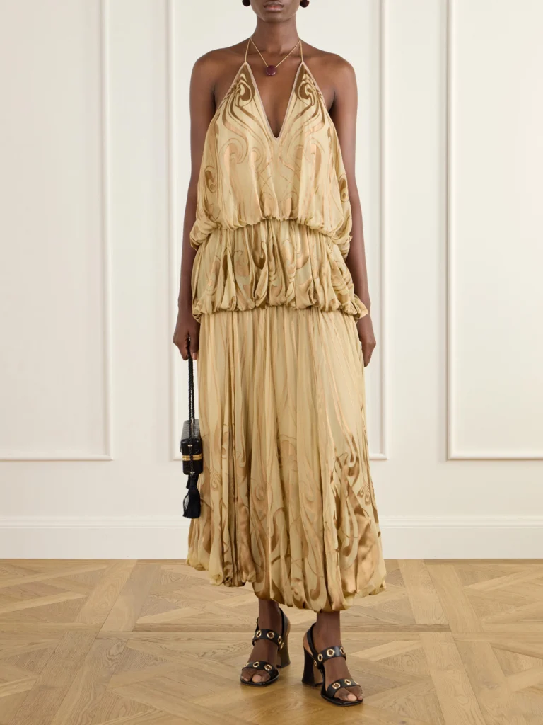 Zimmermann Momentum Tiered Ruffled Printed Silk-satin Halterneck Maxi Dress