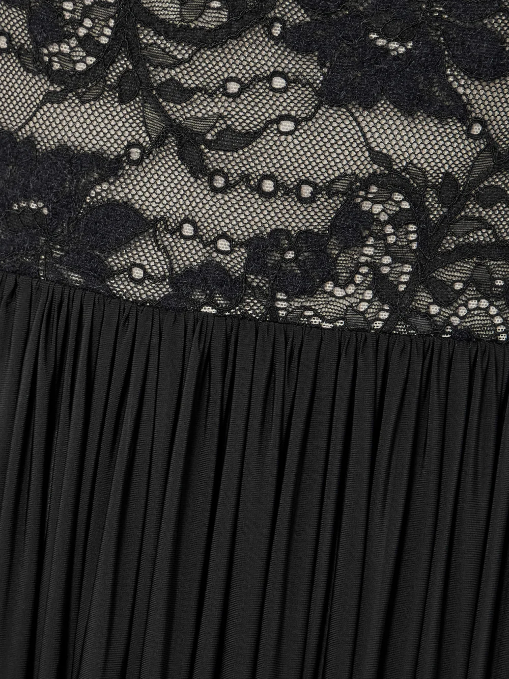 Close-up detail of the Zimmermann Off-the-shoulder Lace-trimmed Gathered Stretch-jersey Maxi Dress