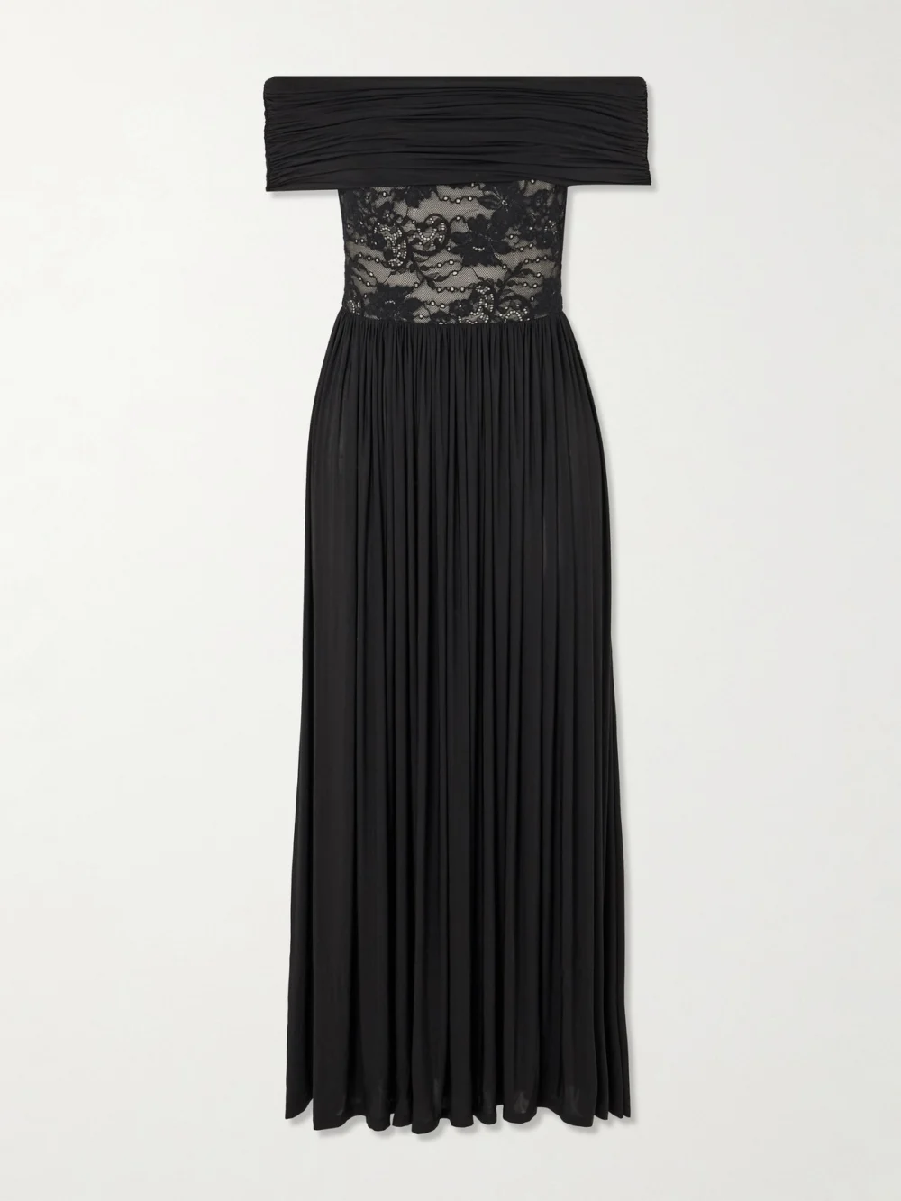 Zimmermann Off-the-shoulder Lace-trimmed Gathered Stretch-jersey Maxi Dress in black