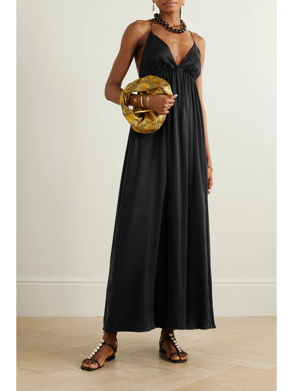 Zimmermann Open-back Gathered Silk Maxi Dress, worn by a model
