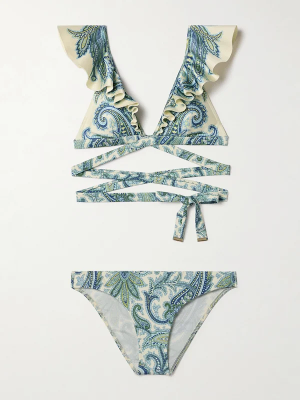 Zimmermann Ottie Tie-front Ruffled Paisley-print Bikini
