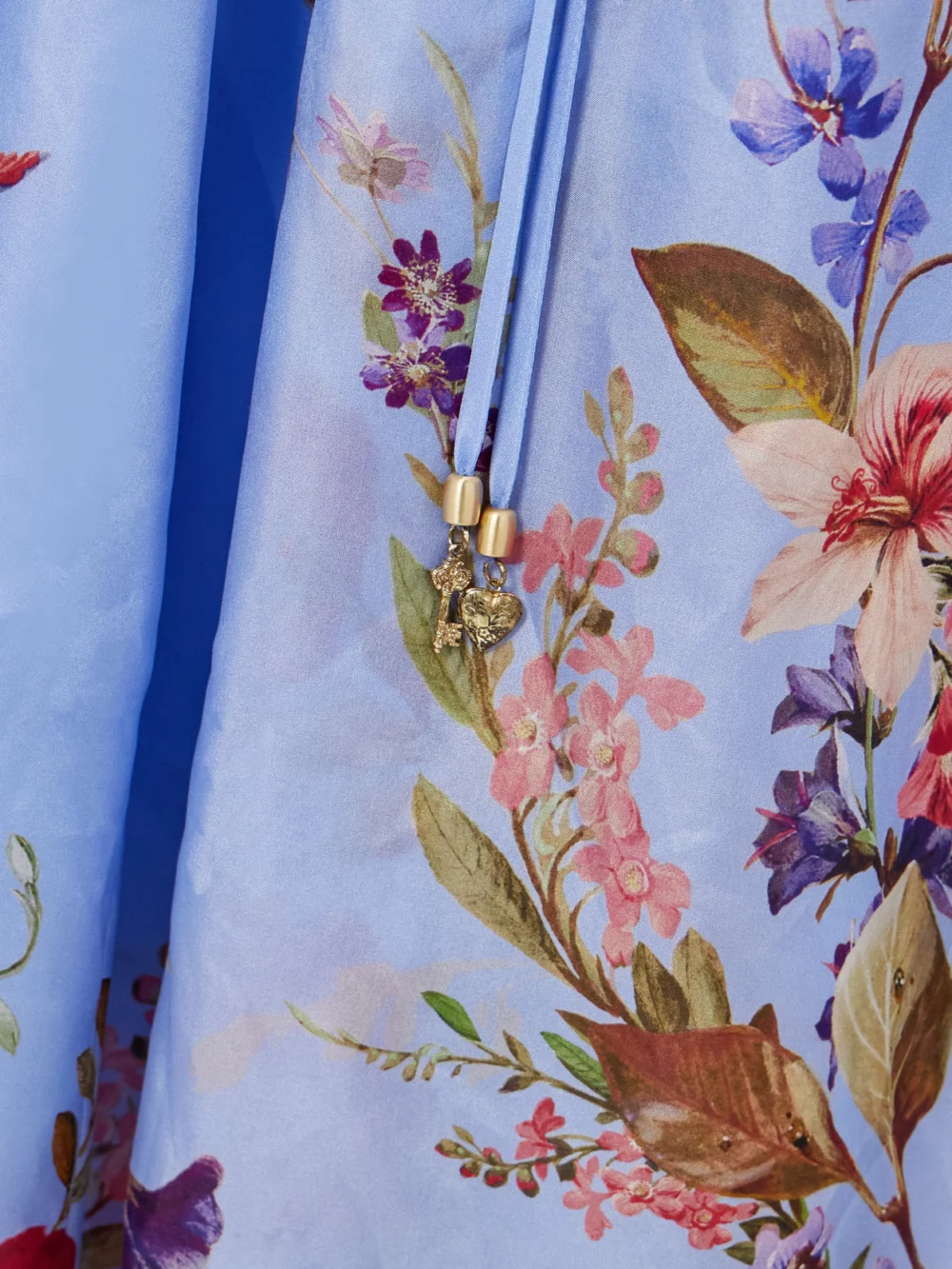 Close-up detail of the Zimmermann Patience Gathered Floral-print Silk Maxi Dress