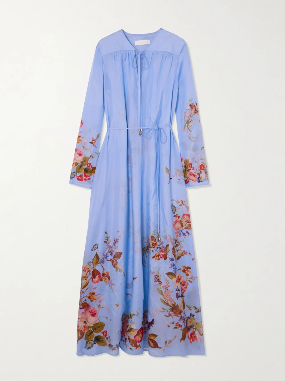 Zimmermann Patience Gathered Floral-print Silk Maxi Dress in blue