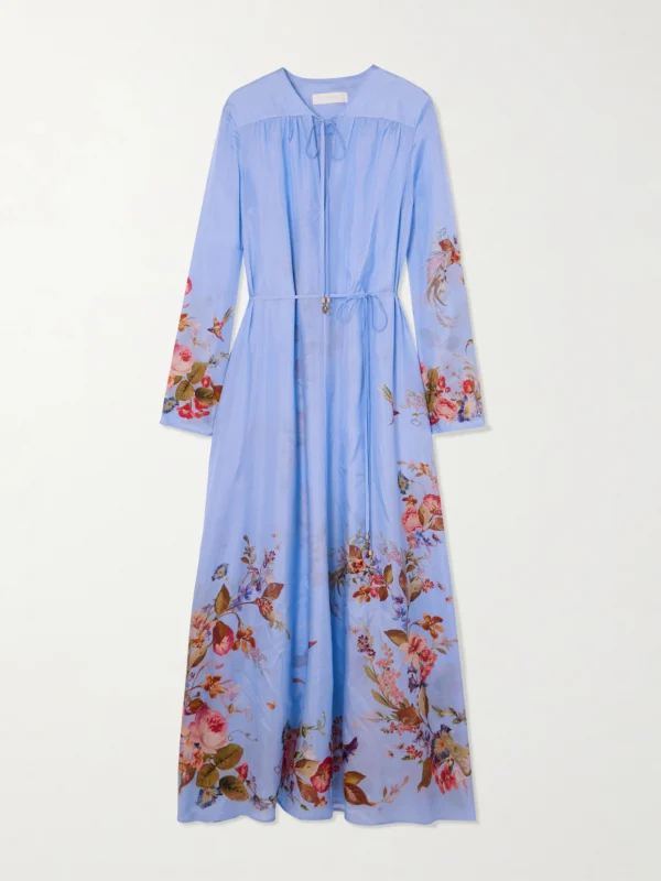 Zimmermann Patience Gathered Floral-print Silk Maxi Dress