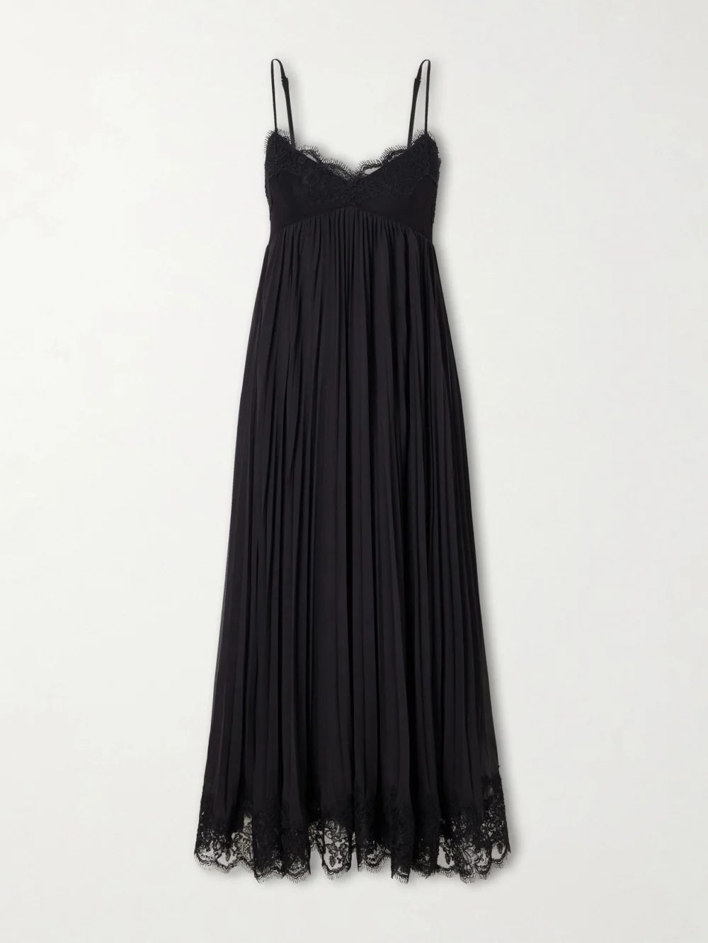 Zimmermann Pleated Lace-trimmed Chiffon Midi Dress in black
