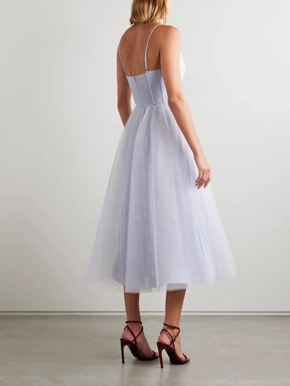 Back view of the Zimmermann Pleated Tulle Midi Dress
